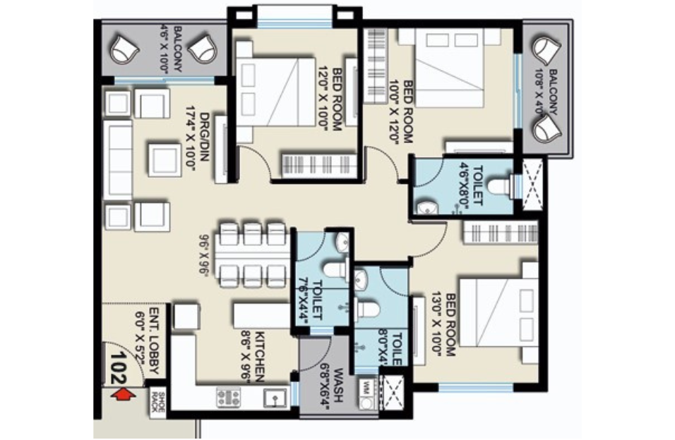 Click me 3BHK Floor Plan